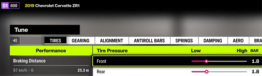 2019 Chevrolet Corvette ZR1 K1Z Howzer tire pressure screenshot