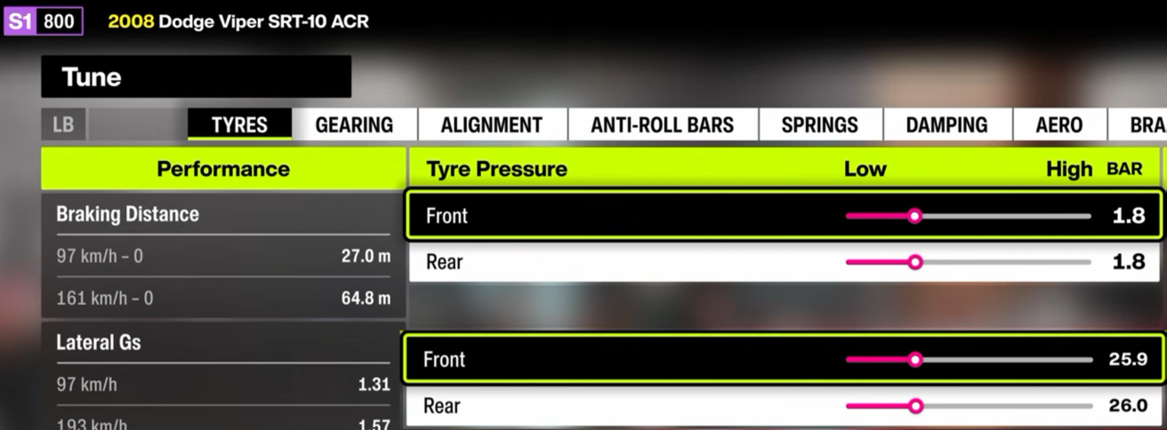 2008 Dodge Viper SRT-10 ACR LetzeLU tire pressure screenshot